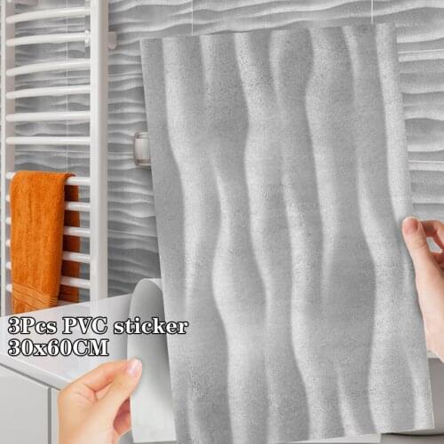 30x60cm Gray Curve Embossed Floor Sticker Oil-proof Removable Self-adhesive Wallpaper Kitchen Backsplash Bathroom Tile Sticker