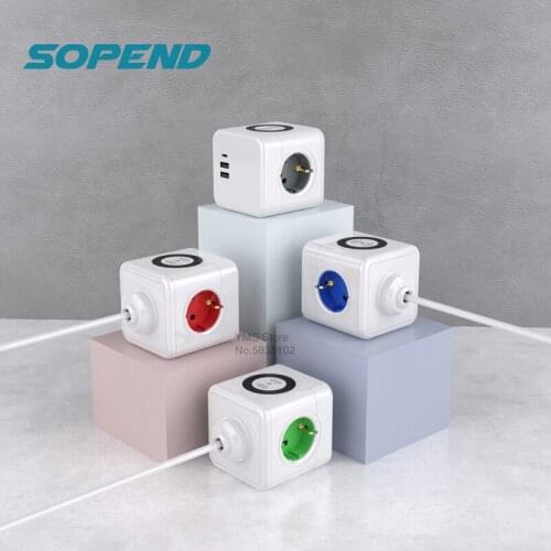 Sopend EU Power Strip with 2 USB Type C Port 15W Wireless Charger Powercube Socket 1.5M Cable Multiple Electric Extension Outlet