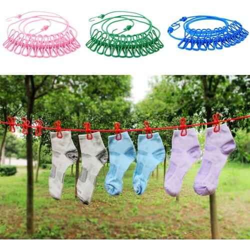 180cm Elastic Outdoor Clothesline Pants Laundry Drying Hanger Rope with 12 Clips Outdoor Camping Drying Clothes Hanger Rack Line