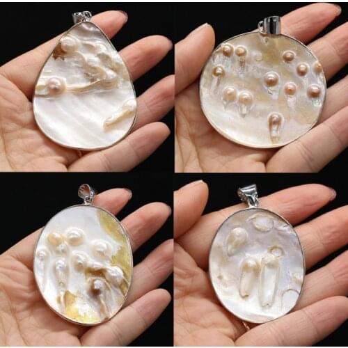 Natural Shell Pendant Oval Round Mother of Pearl Shell Necklace Pendant for Jewelry Making DIY Necklace Crafts