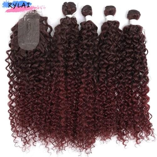 Hair Bundles With Closure Hair Extensions Water Wave Synthetic 20" 24" 26" 5Pcs/Pack Natural Black Brown