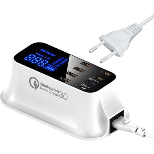 Quick Charge 3.0 Smart USB Type C Charger Station Led Display Fast Charging Power Adapter Desktop Strip Phone Tablet USB Charger