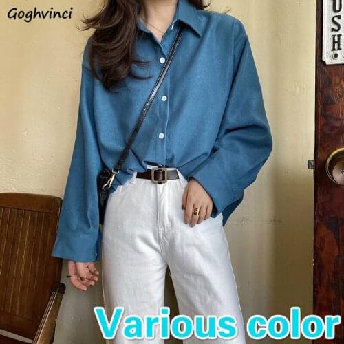 Women Shirts Solid Turn-down Collar Casual Loose New Simple Elegant Temperament Harajuku Korean Style Ulzzang Chic Streetwear