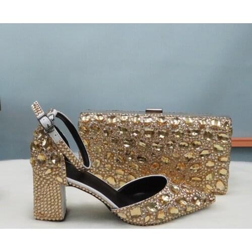 2020 New Arrival Summer Female Party Sandals and Purse wedding shoes woman Fashion Pointed toe Thick Heel Buckle Sandals