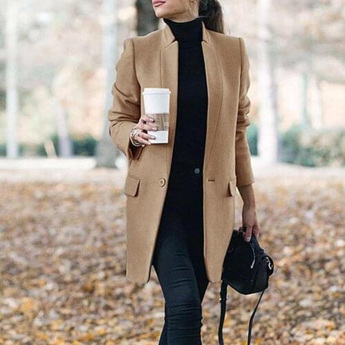 Women Trench Long Coat 2021 Winter Spring Lapel Long Sleeve Coats Office Ladies Solid Slim Overcoat Outwear Abrigo Mujer
