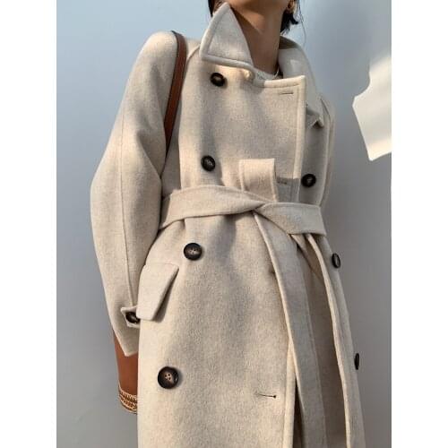 High-count double-breasted square collar elegant double-sided cashmere coat woolen coat female Korean version 21 new