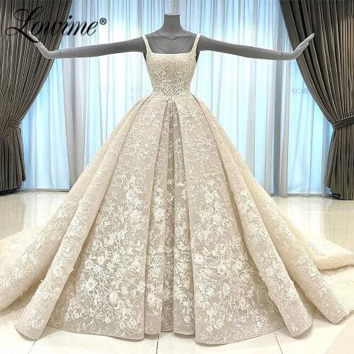 Lace Wedding Dresses Dubai A Line Square Collar Bridal Gowns 2021 Custom Made Open Back Wedding Bride Dress Vestidos De Novia