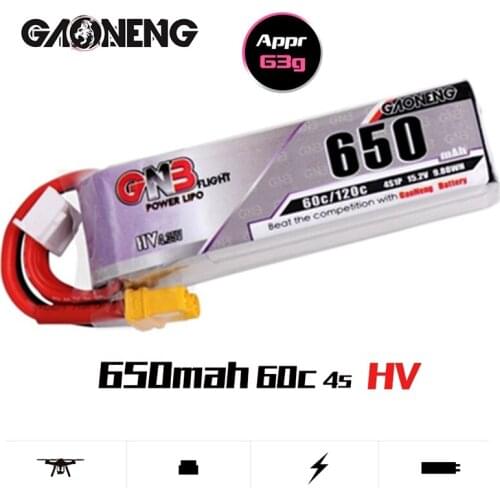 1PCS Gaoneng GNB 15.2V 650mAh 60C/120C 4S HV Lipo Battery For Beta85X Whoop Quadcopter FPV Racing Drone With XT30 Plug