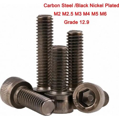 10-50Pcs Grade 12.9 Carbon Steel/Black Nickel Plated Cap Cup Allen Head Bolt Hexagon Socket Screw DIN912 M2 M2.5 M3 M4 M5 M6