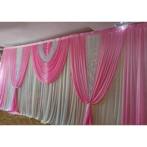 10ft*20ft Hot pink with Shiny Silver Sequin swag Wedding Backdrop Stage curtain drapes Wedding Props
