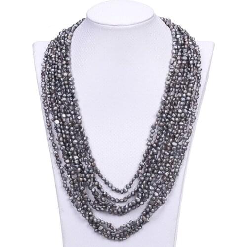 10 row 100% nature Black freshwater cultured pearl necklace