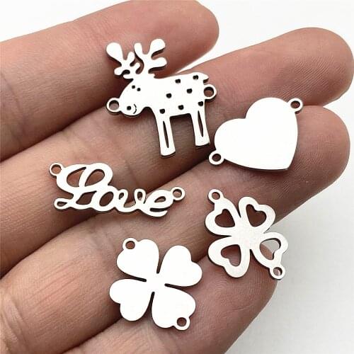 100% Stainless Stell Deer Lucky Wish Pendant 10pcs Lovely Deer Fashion Charms Bracelet Connectors Diy Jewelry Making