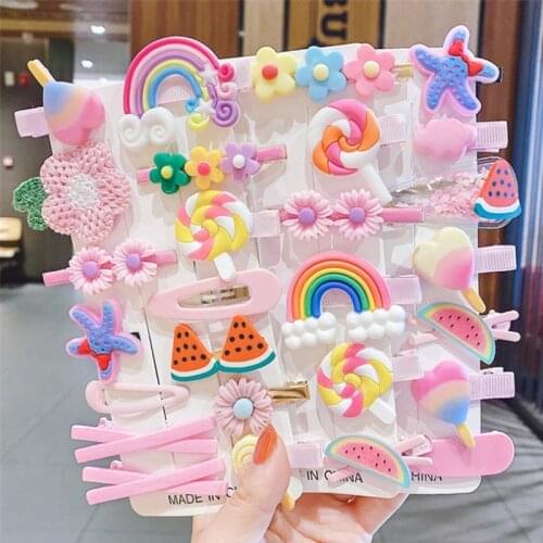 14-piece Set of New Baby Princess Candy Color Hair Accessories Cute Flower Animal Hairpin Childrens Hairpin Set
