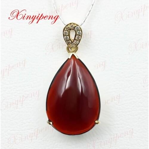 18 k yellow gold with 100% natural garnet pendant Simple and easy Fine jewelry All clean flawless Wine red