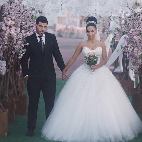 Ball Gown 2016 New Sweetheart Zipper Back Sleeveless Pearls Wedding Gowns vestido de noiva Cheap Custom Cheap Wedding Dresses