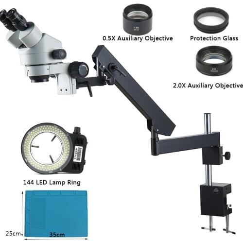 Articulating Arm Clamp Stand 3.5X-90X Zoom Stereo Binocular Microscope 0.5X 1X 2.0X Objective Lens For Jewelry Identification