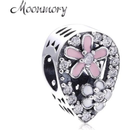Moonmory Authentic 925 Sterling Silver Daisy Flower Heart Beads Fits For Original Bracelet For Jewelry Marking Christmas Gifts