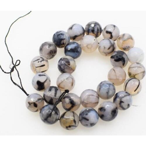 Loose beads black line agate faceted 14MM 15" for DIY jewelry making FPPJ wholesale beads nature gem stone