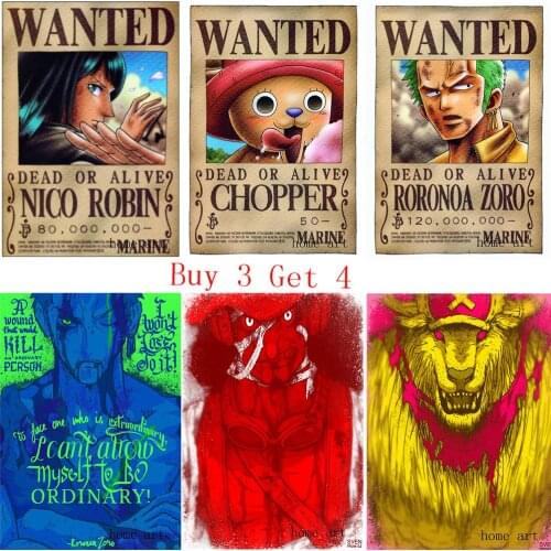 One piece Posters Luffy Wanted Wall Stickers White Coated Paper High Definition Home Decoration Home art brand