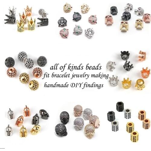 CZ Crystal Spacer Beads Copper Charm Round Crown Leopard Skull Beads for Bracelet Jewelry Making DIY Findings Wholesale