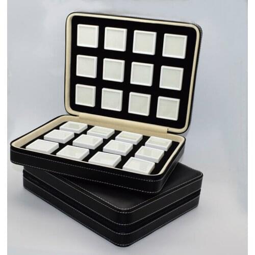 Travel Zip Bag Diamond Showing Box Business Jewelry Packaging Portable PU Leather Gem Box Insert Storage Display Gemstone