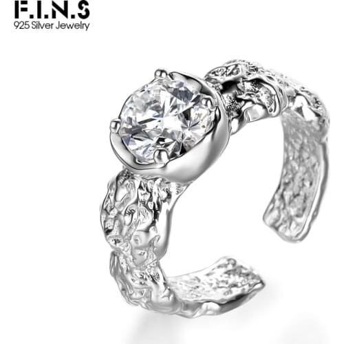 F.I.N.S Ancient Vintage Style 100% S925 Sterling Silver Ring Opening Irregular Bump Zircon Index Finger Wedding Band Rings Men