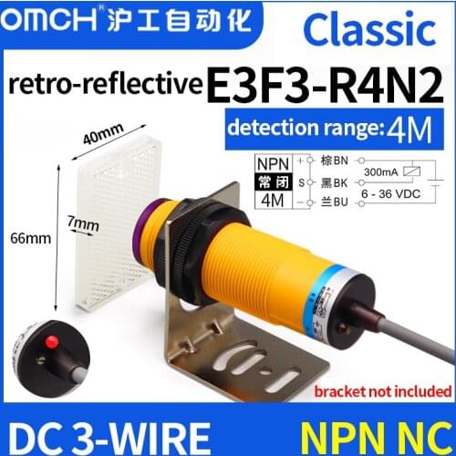 OMCH M30 photoelectric switch retro-reflective sensor switch with mirror E3F3-R4N2 NPN NC DC6-36V