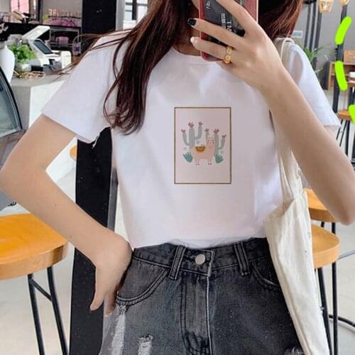 Womens T-shirt Cartoon Animal printed T Shirt Round neck Short Sleeve tshirt Female Ulzzang Girls tshirt Hipster Tshirt