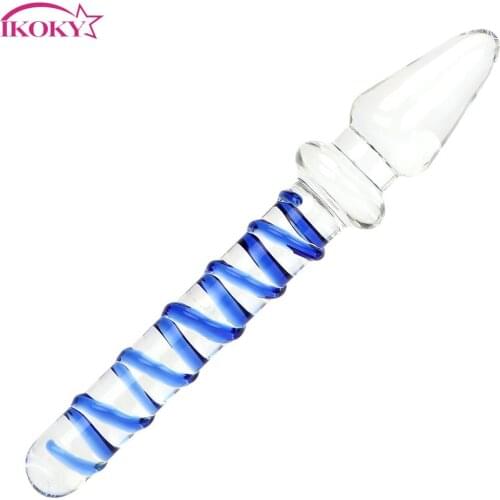 IKOKY Double Ended Head Anal Butt Plug Crystal Glass Dildo Adult Sex Toys for Women Fake Penis Male Female Masturbator