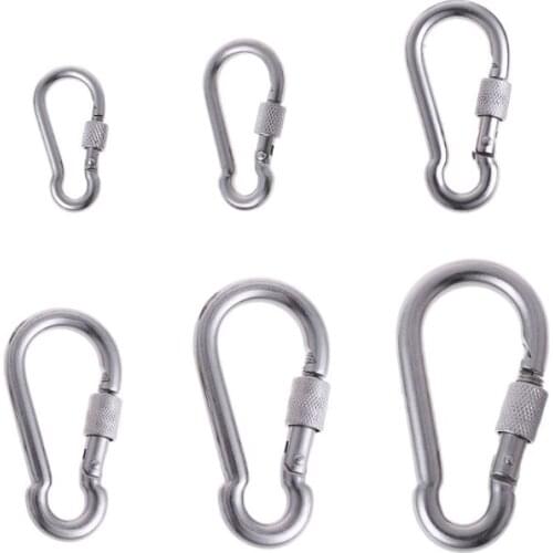 Stainless Steel Carabiner With Screw Lock Snap Hook Safety Buckle EDC Keychain