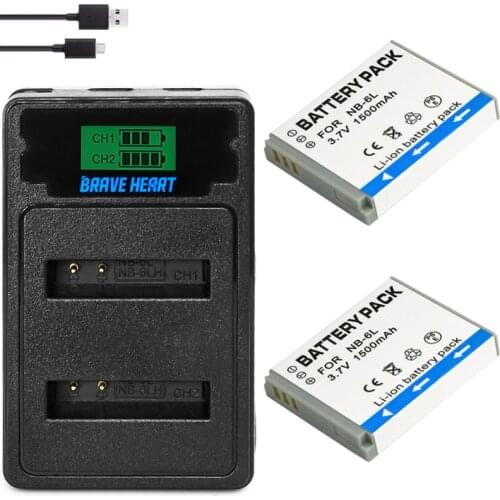 2pc 1500mAh NB-6L NB-6LH NB 6LH NB 6L Battery+Type C port Charger for Canon PowerShot S90 SD770 D10 HS SX520 SX530 SX540