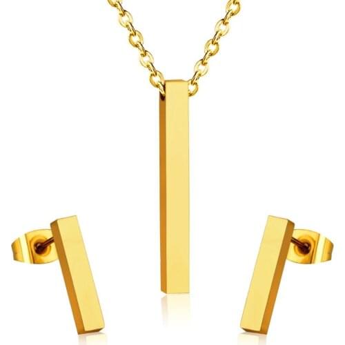 LUXUKISSKIDS Jewelry Set Gold/Steel Color Long Square Pendant Necklace Drop Dangle Earrings Dubai African Jewelry Set