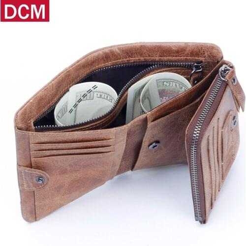 Genuine Crazy Horse Leather Mens Wallet High Quality Male Card ID Holder Cowhide Cover Coin Purse Small Brand Credit&id Walets