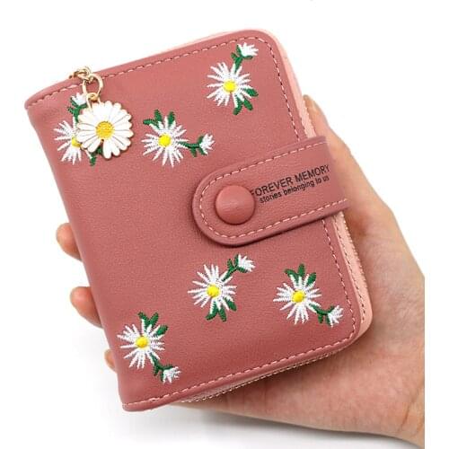Women Wallets Small Embroidery Leather Purse Women Ladies Card Bag For Women 2021 Clutch Women Female Purse Money Clip Wallet
