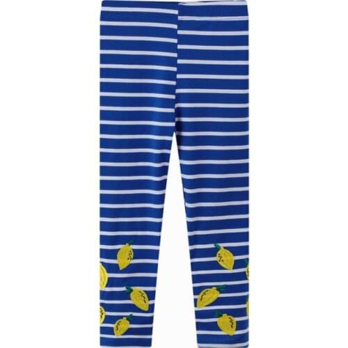 Jumping Meters Girl Pants Soft Breathable Elastic Cotton Leggings Fruit Pear Stripe Pattern Skinny Pants Children Trousers