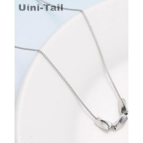 Uini-Tail hot new 925 sterling silver small fresh simple smooth square transfer beads necklace temperament fashion gift GN873