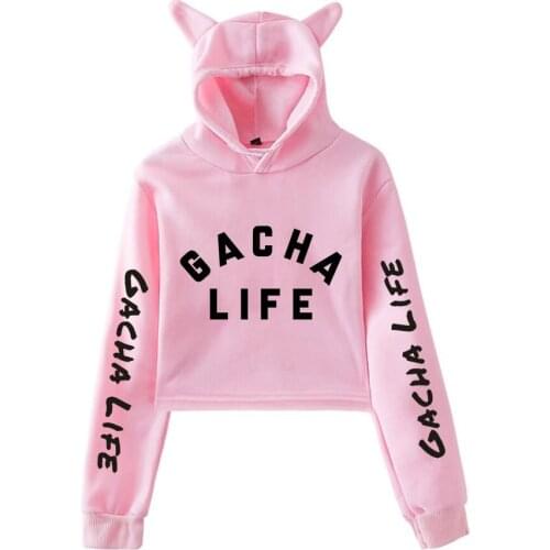 Hot Game Gacha Life Crop Cat Ear Hoodie Sweatshirts Women Girl Pullover Kawaii Harajuku Tracksuit Casual Hight Quality Clothing