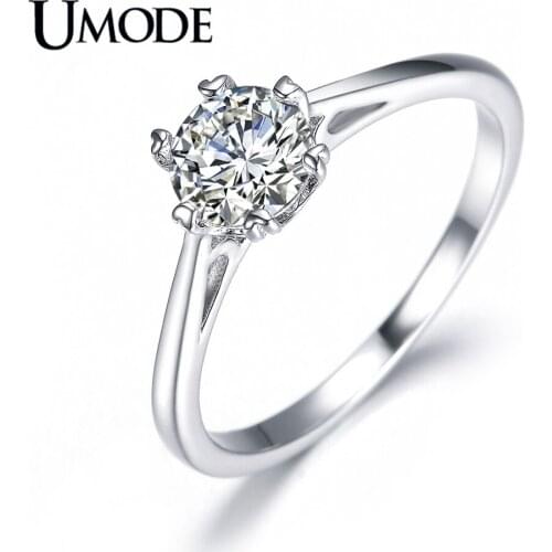 UMODE Fashion Jewelry Rhodium Color Solitaire Halo Engagement Wedding Rings for Women Bijoux With AAA CZ AUR0121