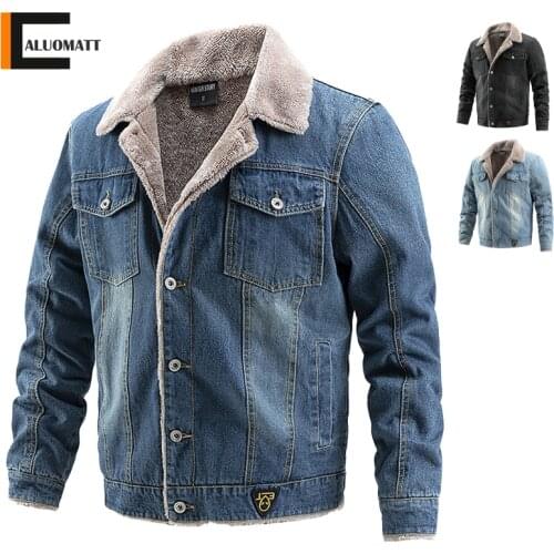 Winter 2021 New Mens Denim Jacket Fleece Warm Cowboy Outerwear Men Long Sleeve Casual Fashion Jean Jackets Male Brand Clothing
