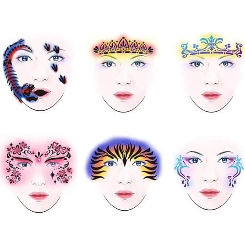 New 13 Styles Reusable Face Paint Airbrush Glitter Tattoo Temporary Stencil Body Paint Facial Makeup Template Drawing Tattoo