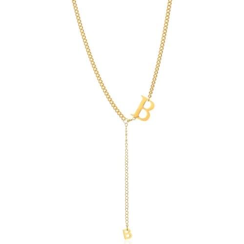 INS Hot Stainless Steel 18K Gold Plated Letter B Link Chain Choker Necklace For Women Girl Fashion Jewelry