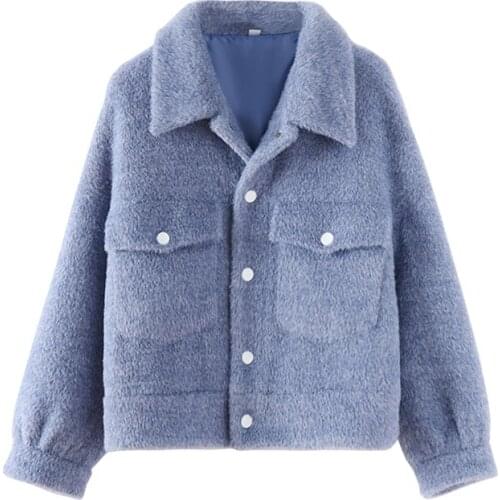 2021 New Winter Single Breasted Coat Warm Faux Cashmere Furry Jackets Turn-down Collar Fur Coat Women Fashion Clothes Solid