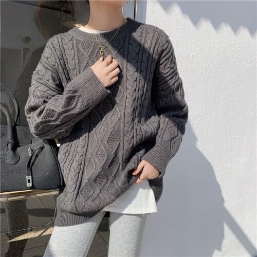 FMFSSOM New Autumn Winter Vintage Solid Pink Lady Warm Pullovers Solid Minimalist Korean Oversize Tops Womens Sweaters