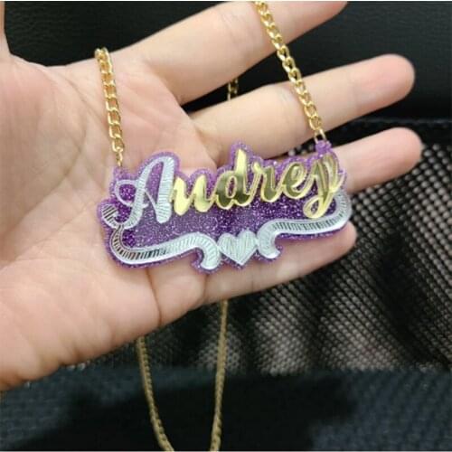 New Custom Name Necklace Personalised Double Alloy Diamond Letter Necklace Acrylic Customized Products Pendant DIY Jewelry