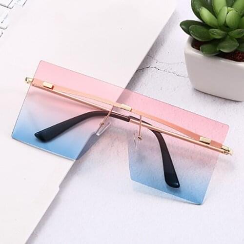 New Fashion Large Rectangle Sunglasses Women Rimless Square Sun Glasses for Women 2020 Summer Style Female UV400 Blue Pink