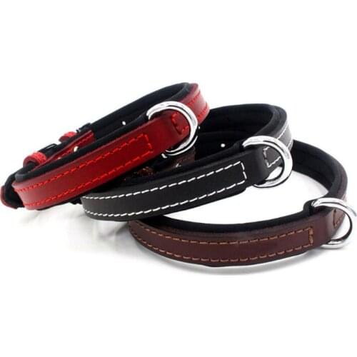 Genuine Leather Durable Pet Dog collar Brown Black Red for Puppy Large Dog Collar Size XS S M L XL