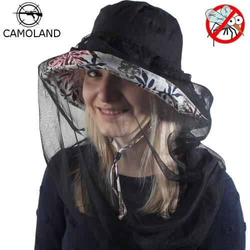 Reversable Summer Sun Beach Hat Women with Mosquito Bug Head Net Floral Flower Bucket Cap UV Protection Gardening UPF50+ Outdoor
