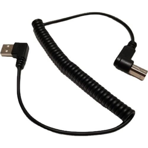 Retractable 90 Degree Right Angle USB Type A Male to B Male AM to BM Adapter Converter Spiral Coiled Spring Curl Printer Cable