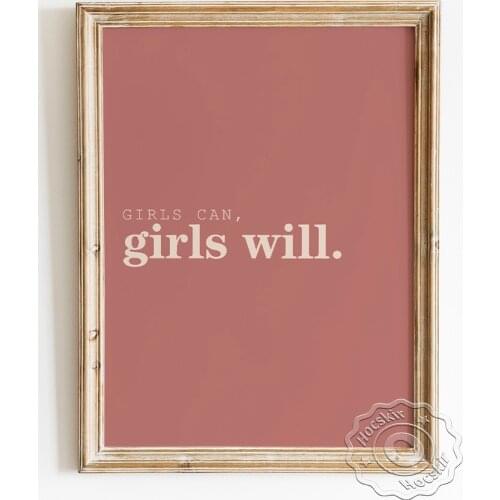 Girals Can Girls Will Pure Color Poster, Gender Equality Art Prints, Feminism Positive Energy Wall Stickers, Modern Home Decor