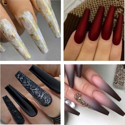 Professional salon nail tips french acrylic coffin shape nails fake nail suplies kit set women artificial half cover nail tips